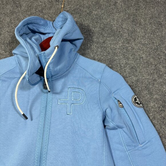 Pelle P Hoodie Womens XS Blue Knit Full Zip Pockets Hood Tie World Champ Logo - Picture 3 of 10
